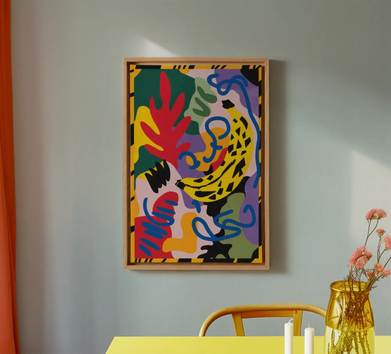 Pop-art jungle canvas met Baklijst van Irish Strokes