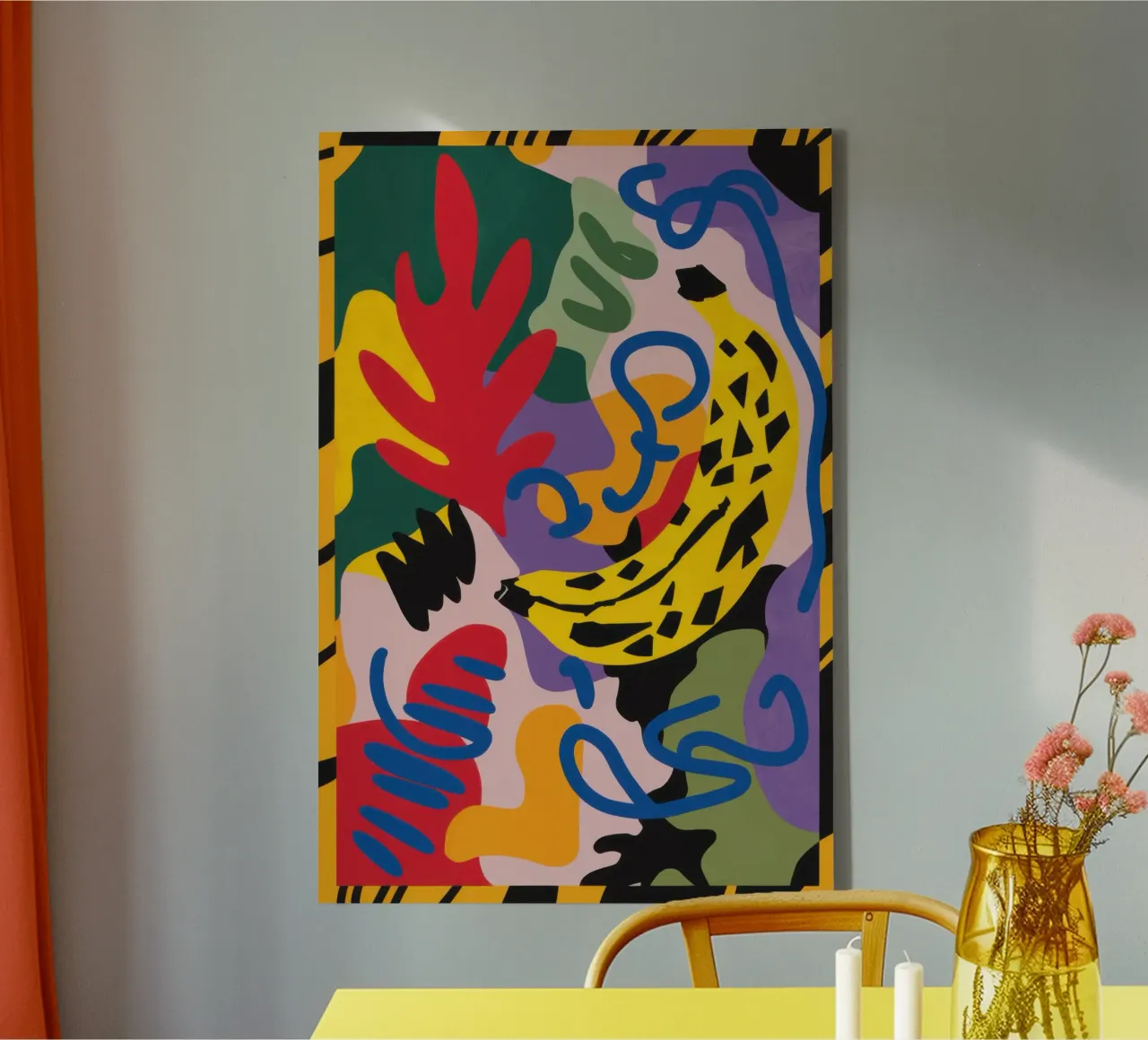 Pop-art jungle canvas met Baklijst van Irish Strokes