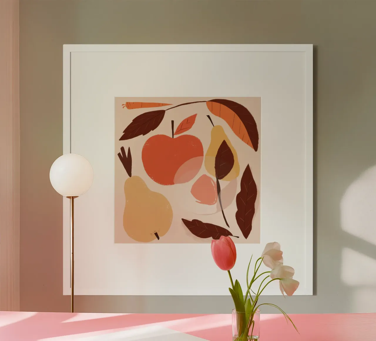 Frutta d'autunno astratta poster con telaio in plastica da Irish Strokes