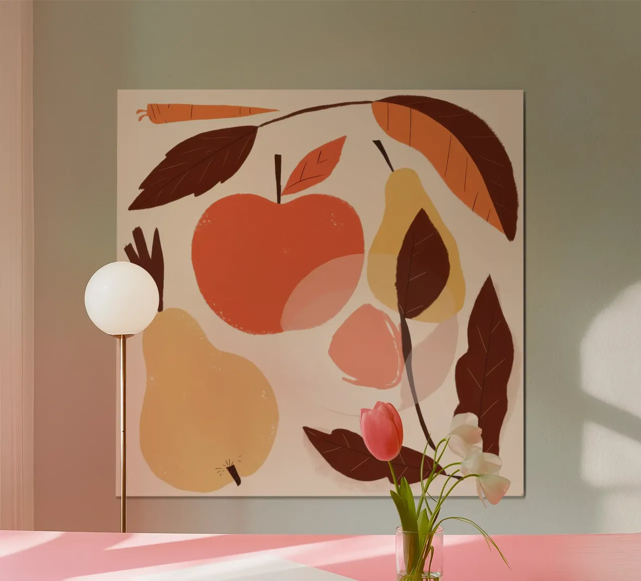 Frutta d'autunno astratta poster con telaio in plastica da Irish Strokes