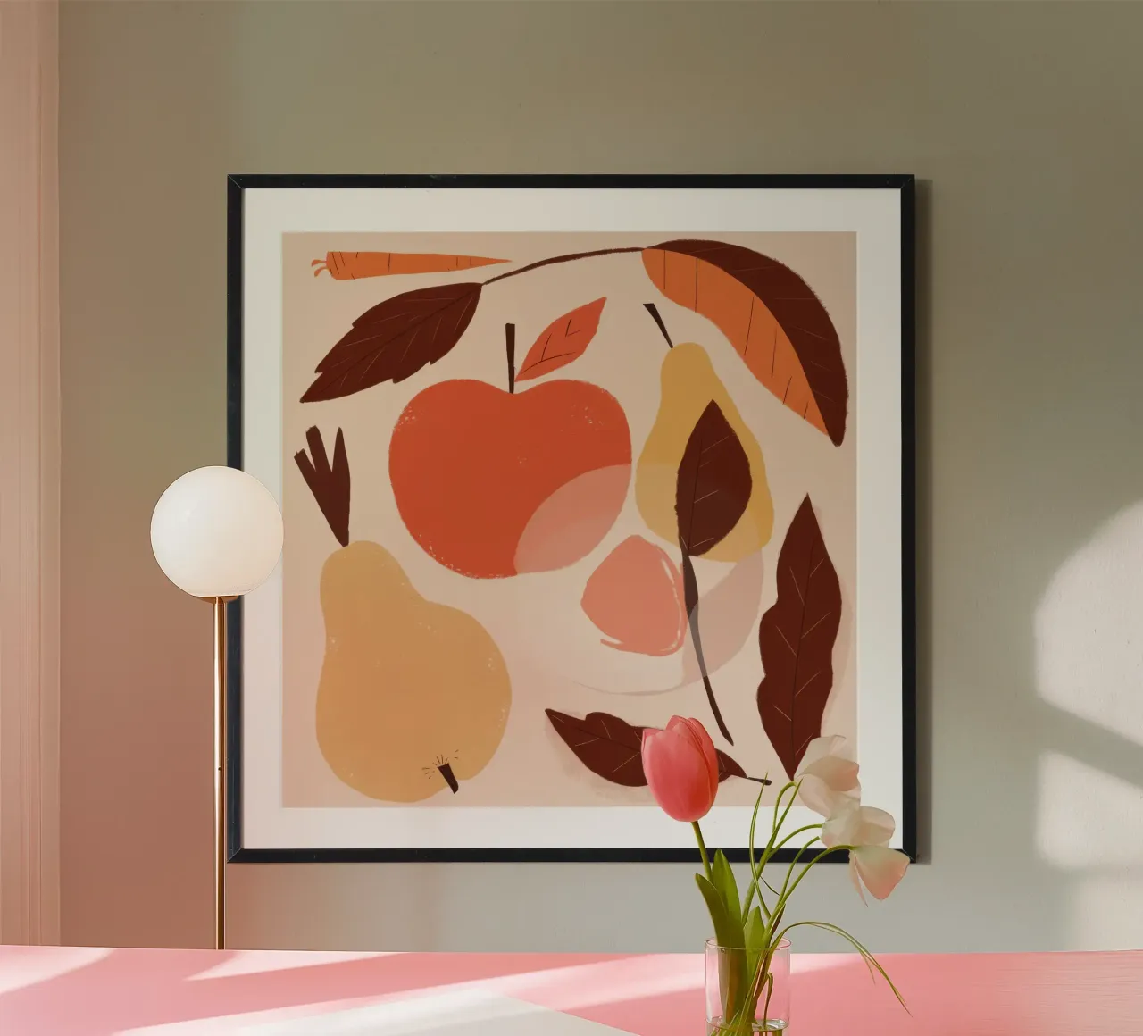 Frutta d'autunno astratta poster con telaio in plastica da Irish Strokes