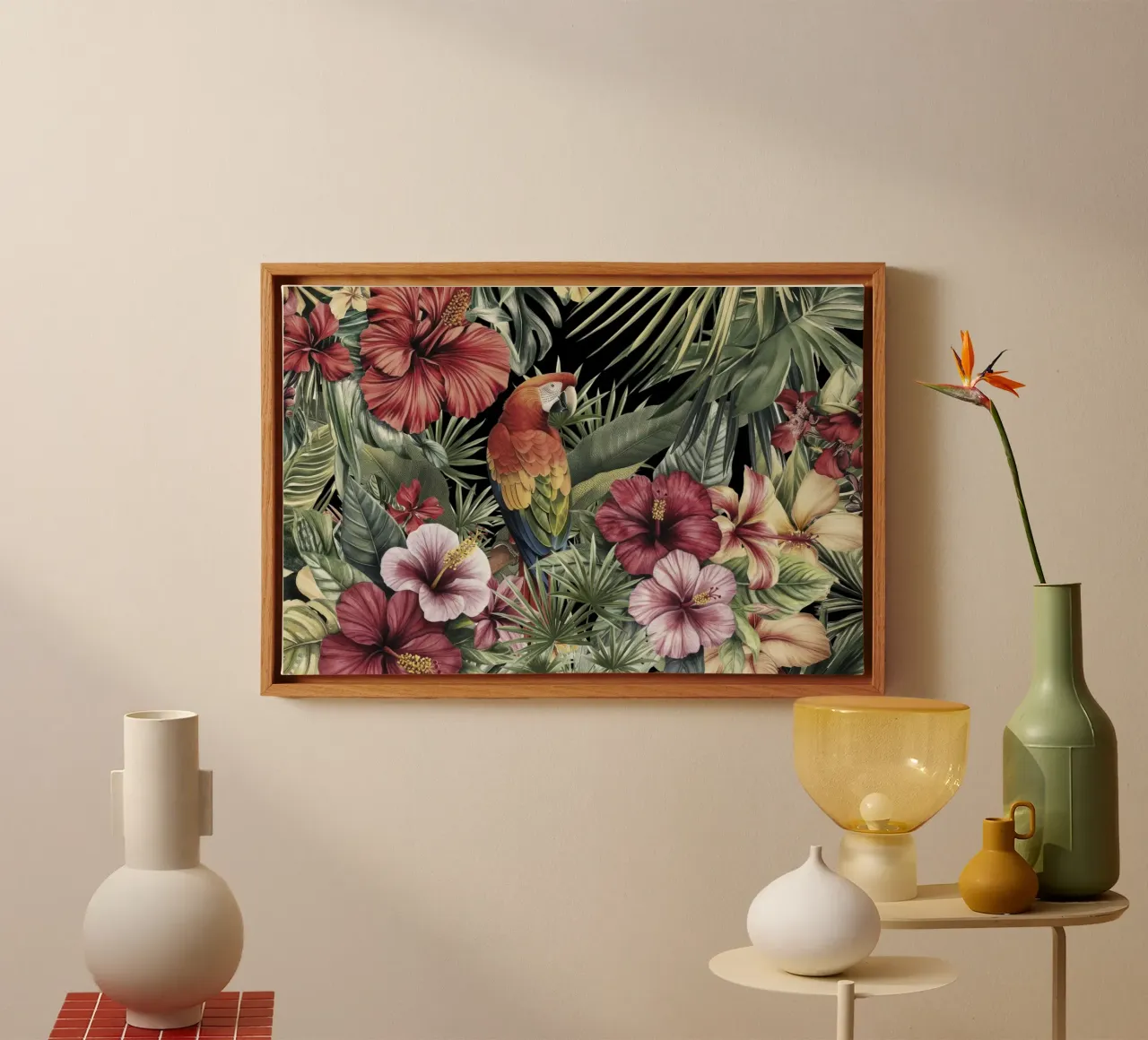 Sogni tropicali d'altri tempi Paradiso dei pappagalli tela con Cornice a cassetta da Andrea Haase Vintage World