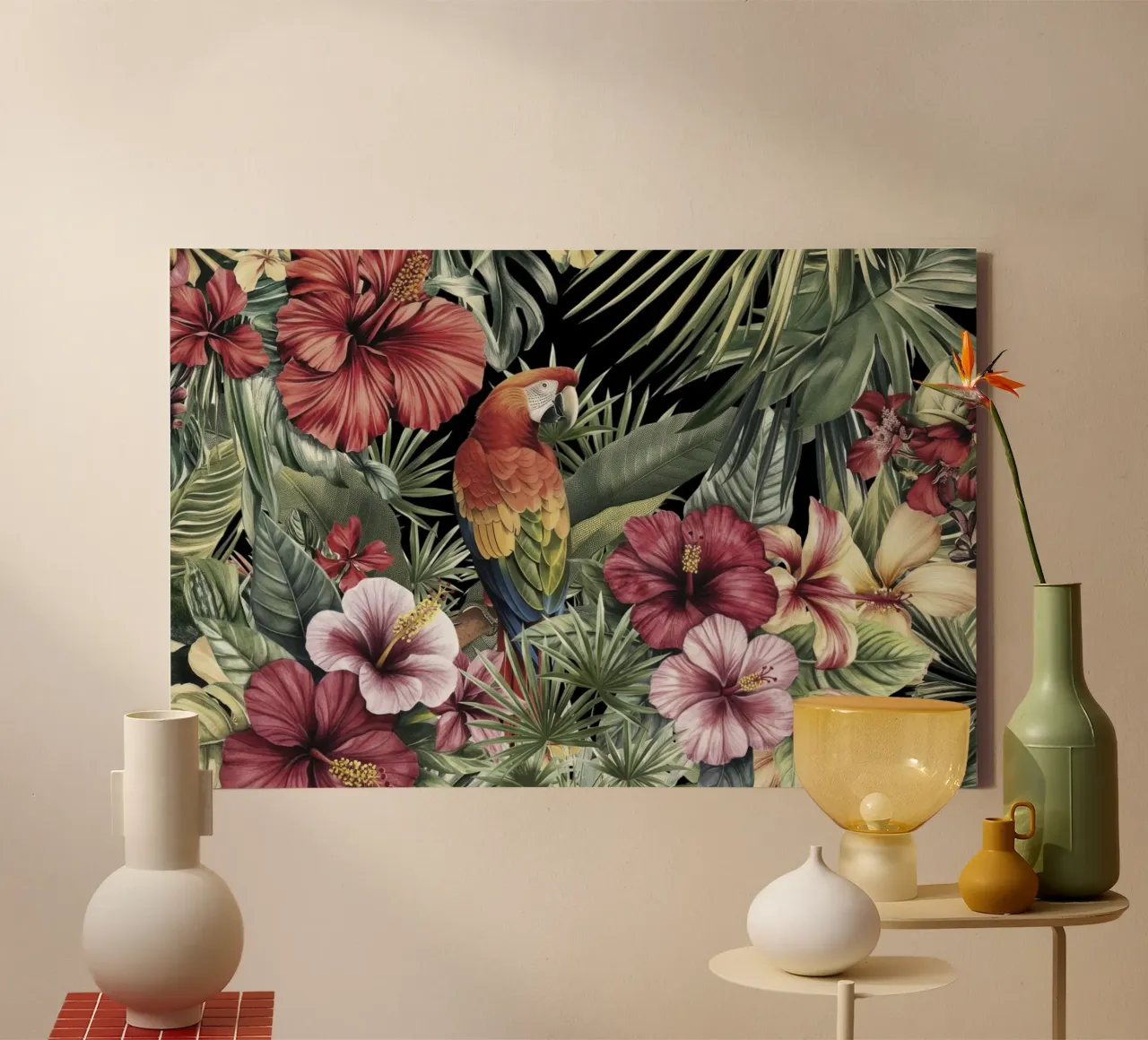 Sogni tropicali d'altri tempi Paradiso dei pappagalli tela con Cornice a cassetta da Andrea Haase Vintage World