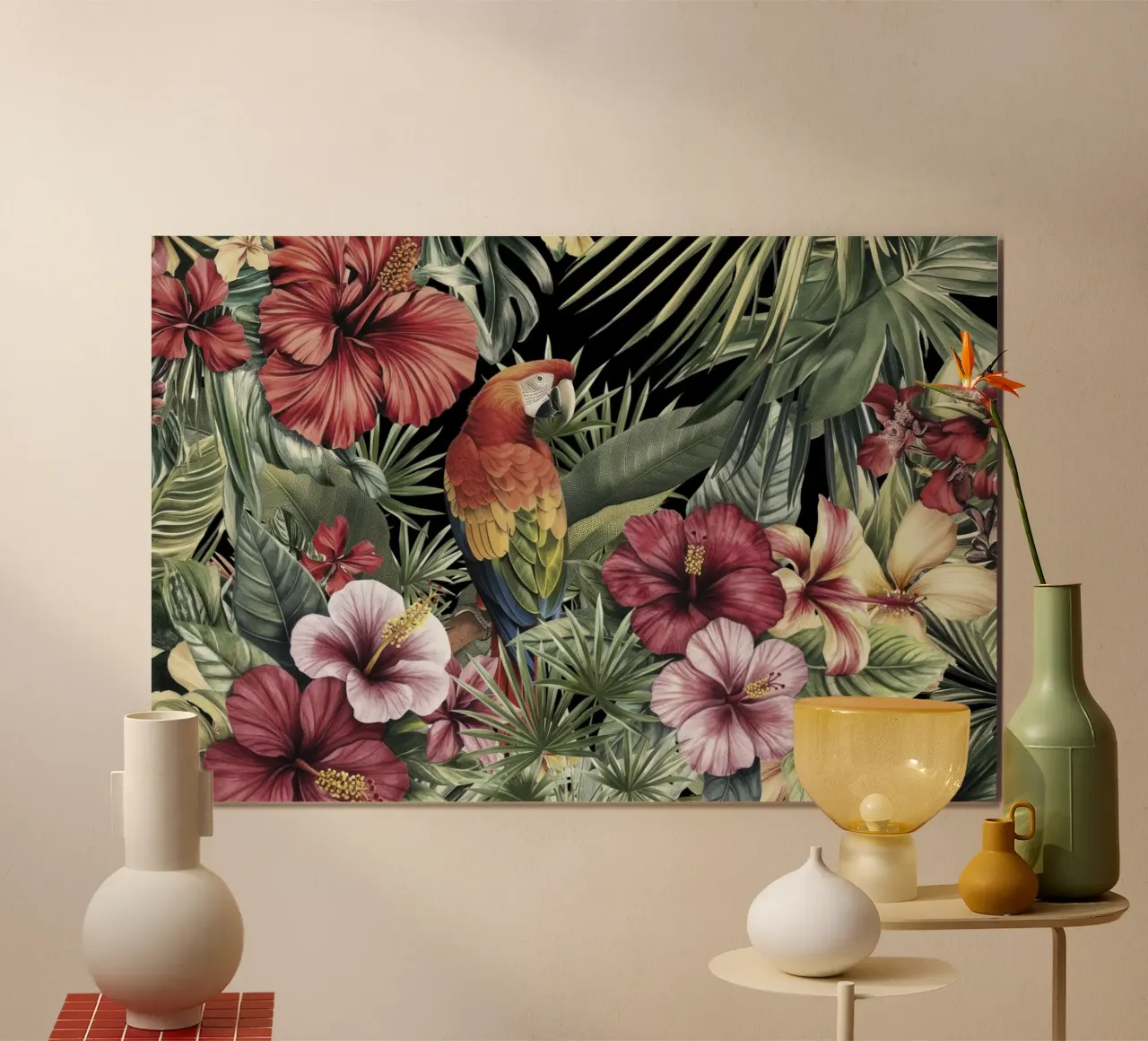 Sogni tropicali d'altri tempi Paradiso dei pappagalli poster con telaio in alluminio da Andrea Haase Vintage World