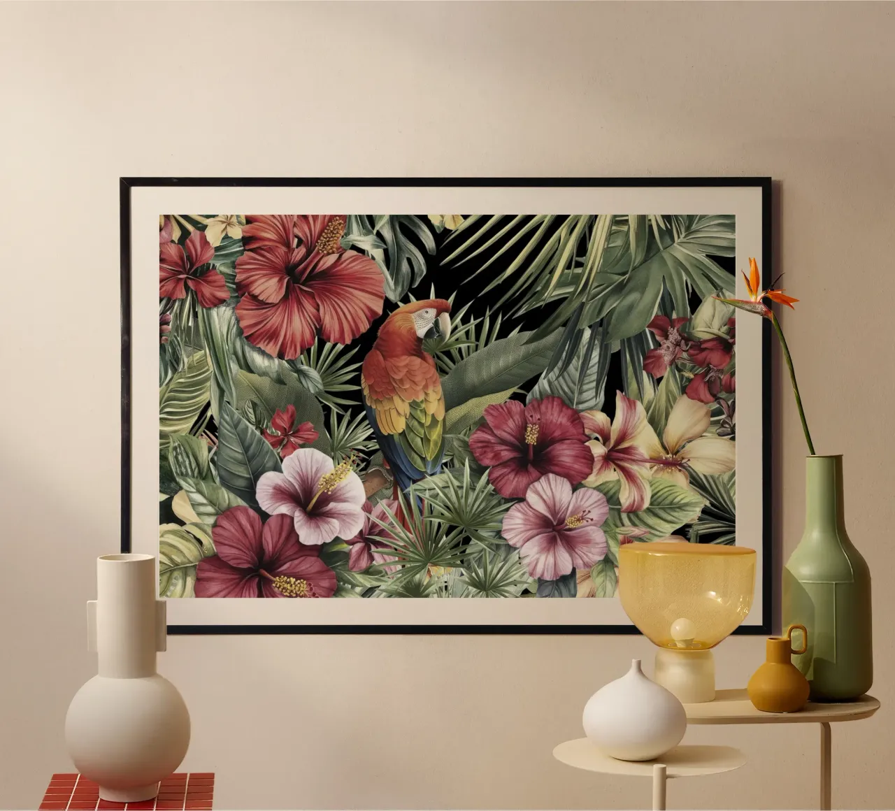 Sogni tropicali d'altri tempi Paradiso dei pappagalli poster con telaio in alluminio da Andrea Haase Vintage World