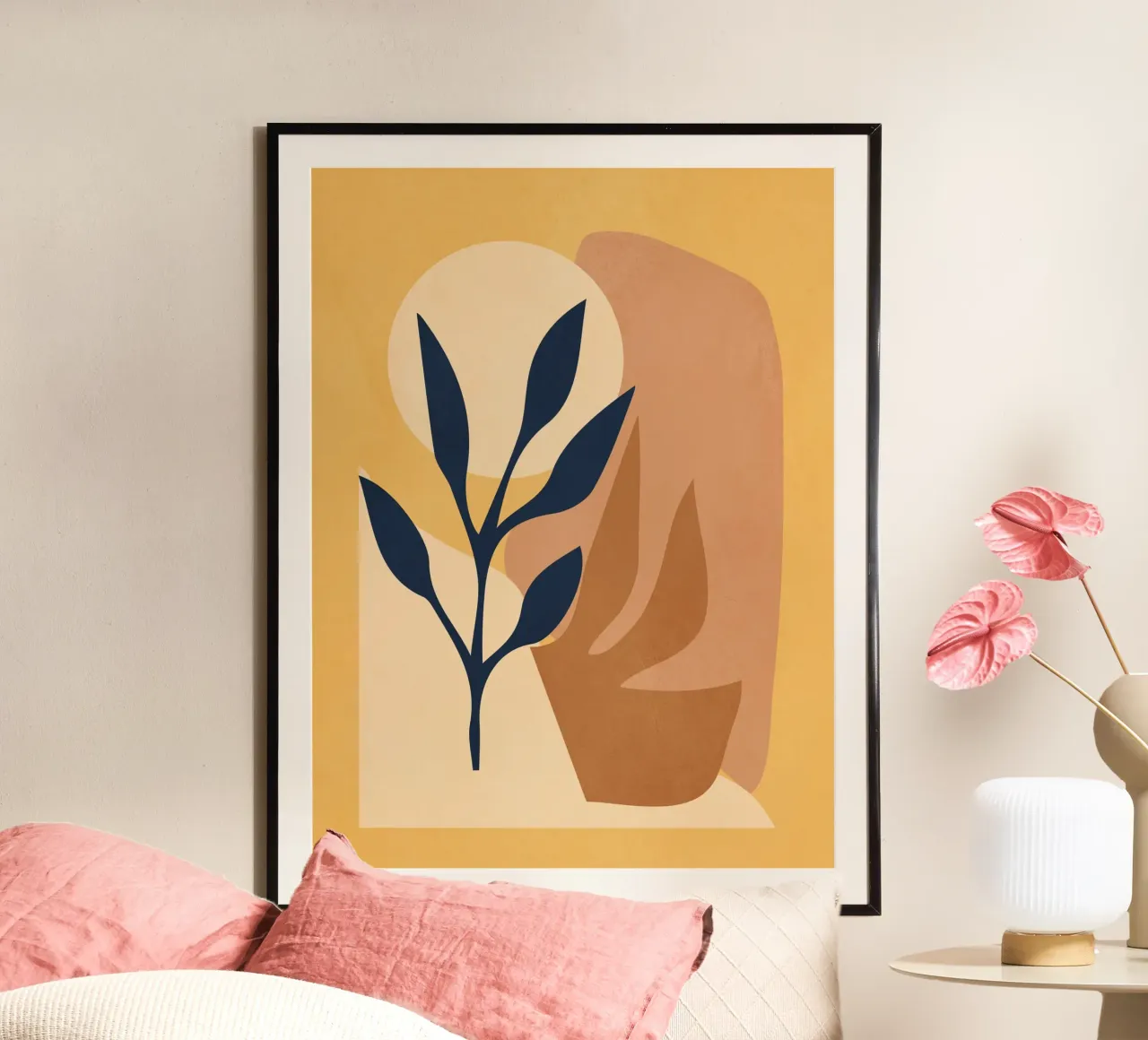 Forme morbide e sole poster con telaio in legno da LeaDArt