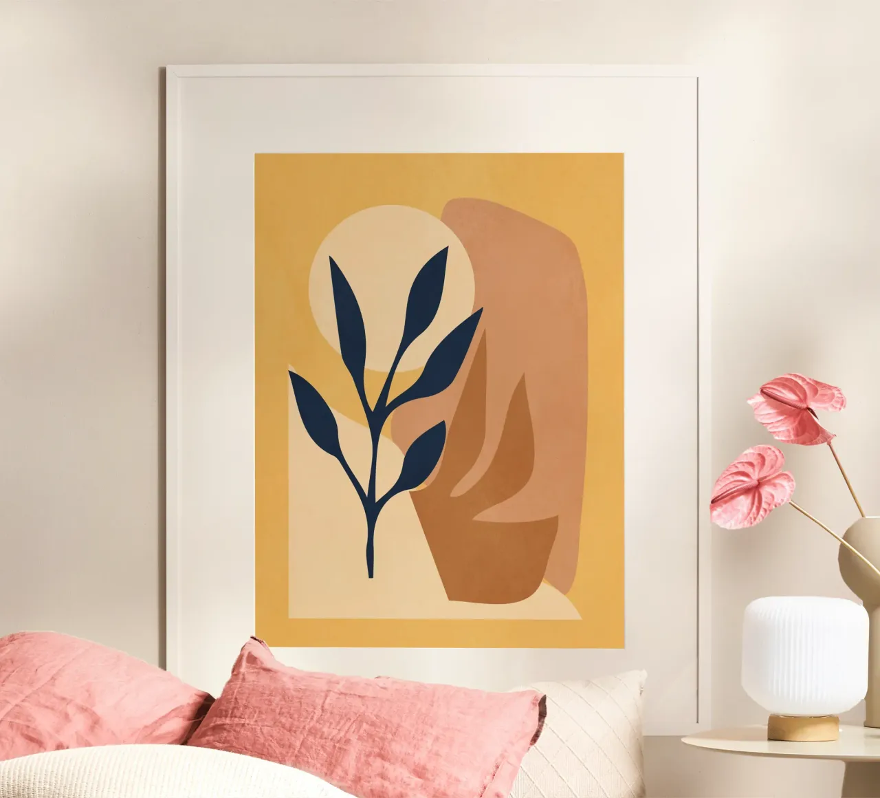Forme morbide e sole poster con telaio in legno da LeaDArt