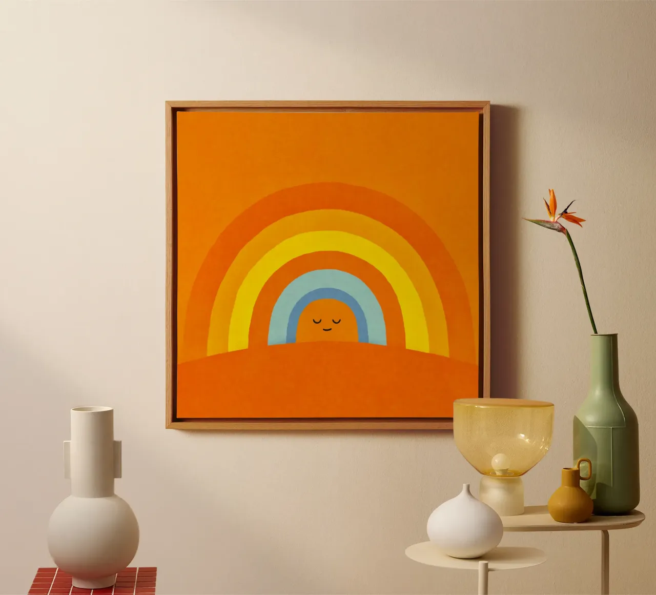 Happy Smile Retro Rainbow Vibes tela con Cornice a cassetta da Andrea Haase Modern Home