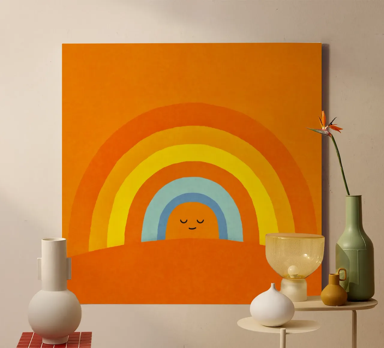 Happy Smile Retro Rainbow Vibes tela con Cornice a cassetta da Andrea Haase Modern Home
