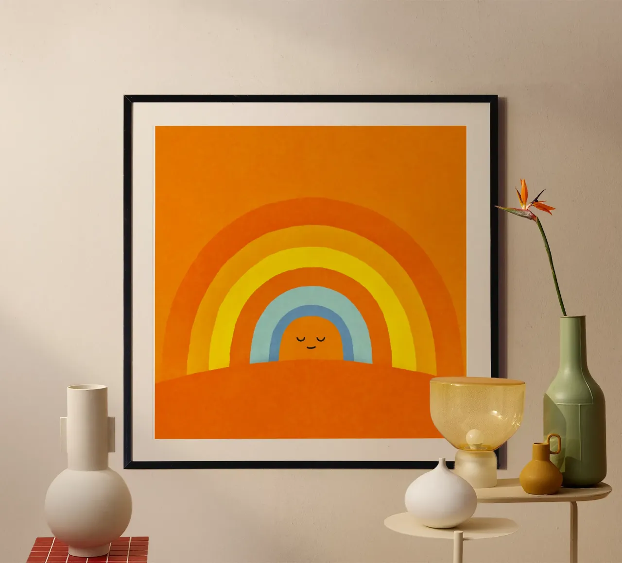 Happy Smile Retro Rainbow Vibes poster con telaio in alluminio da Andrea Haase Modern Home