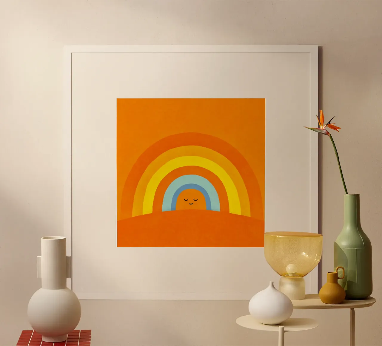 Happy Smile Retro Rainbow Vibes poster con telaio in alluminio da Andrea Haase Modern Home