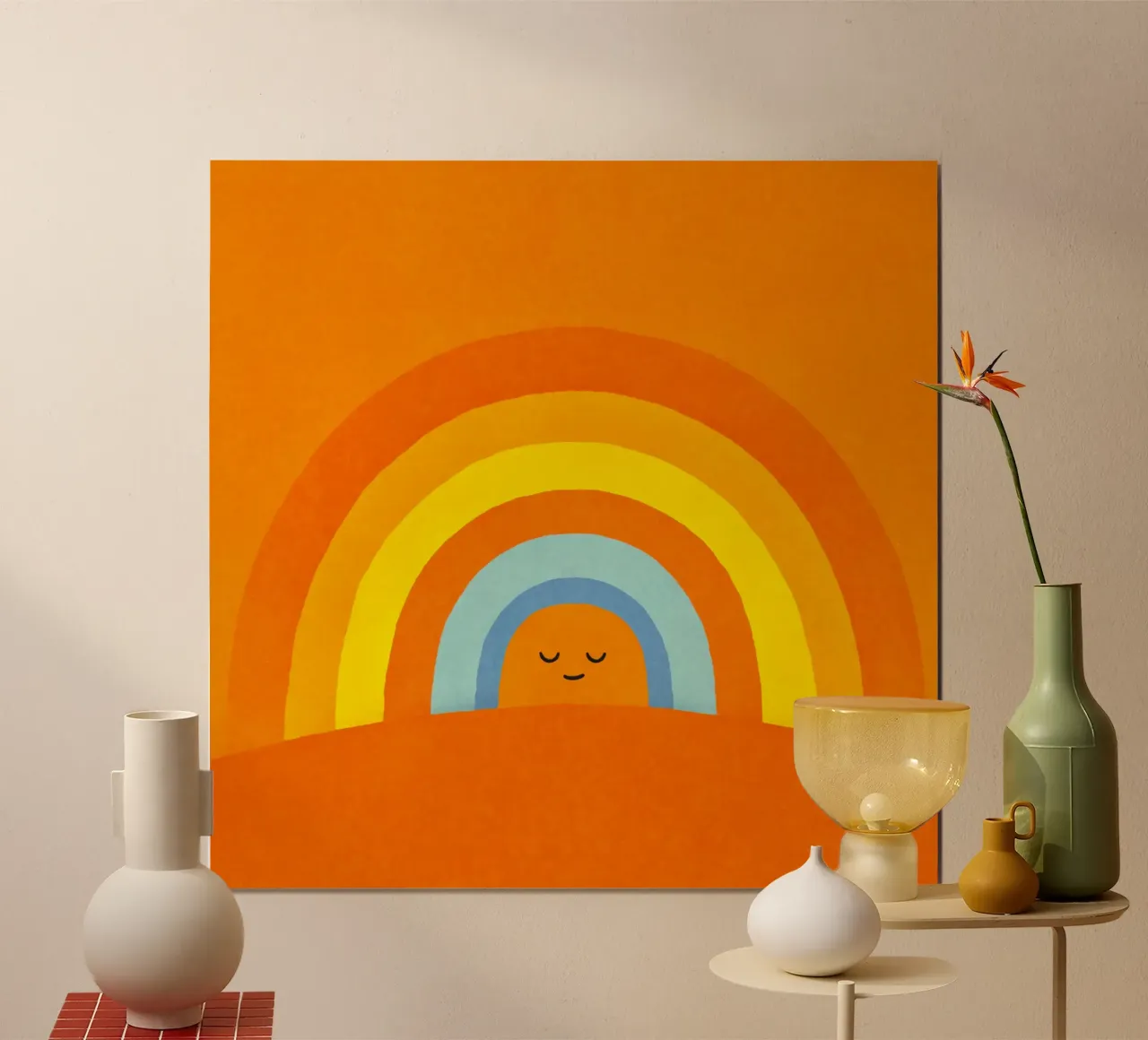 Happy Smile Retro Rainbow Vibes poster con telaio in alluminio da Andrea Haase Modern Home