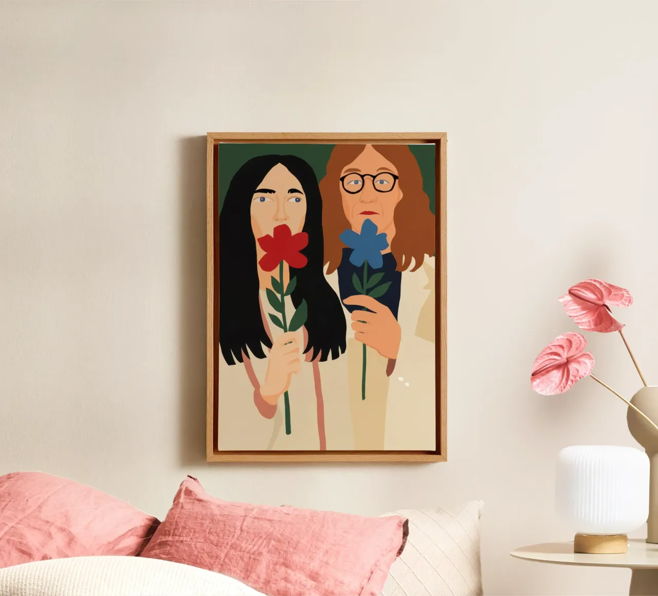 Friendship in Bloom canvas with Floater frame by Luna Aura