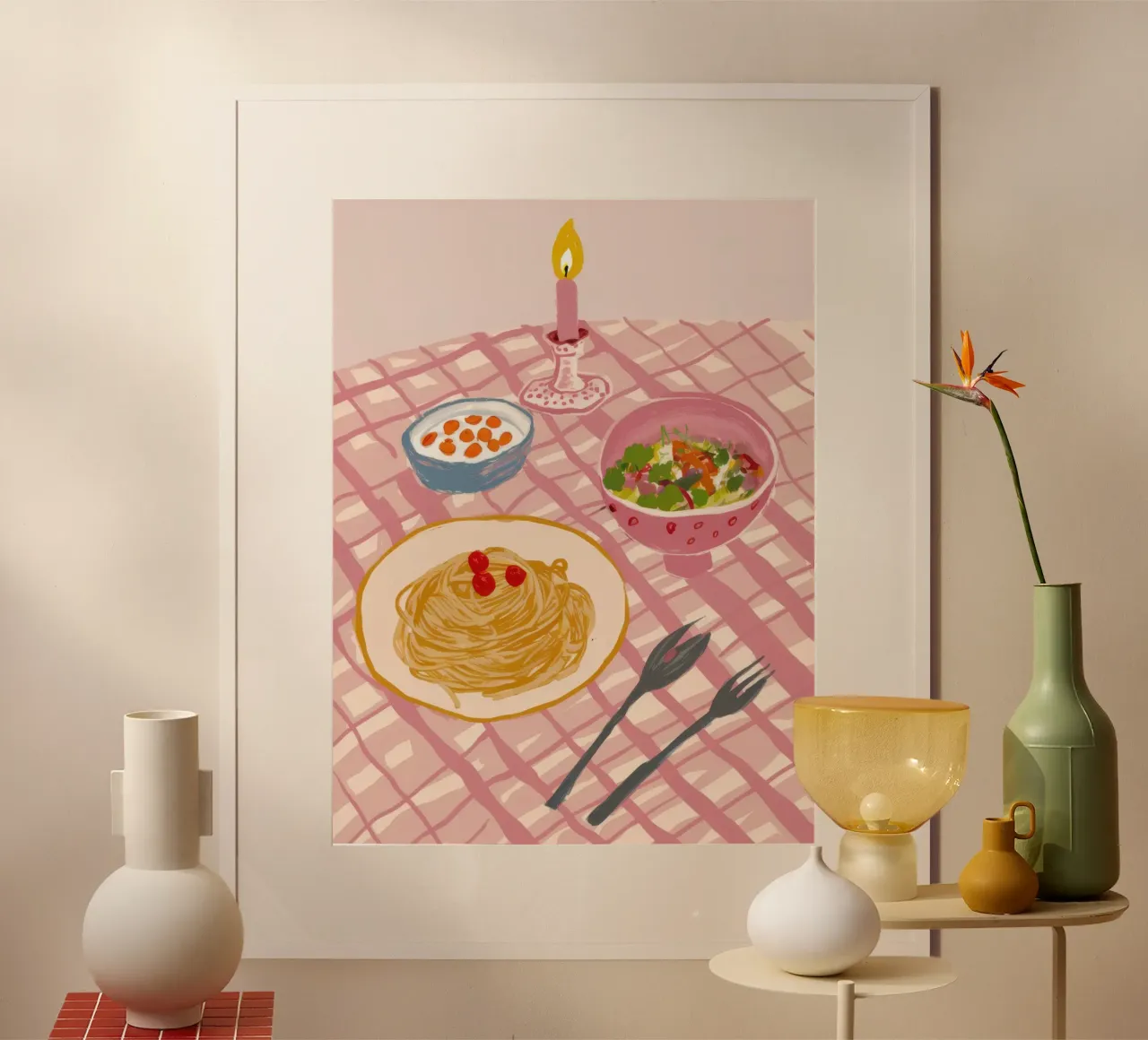 Pasta para uno a la luz de las velas poster de Irish Strokes