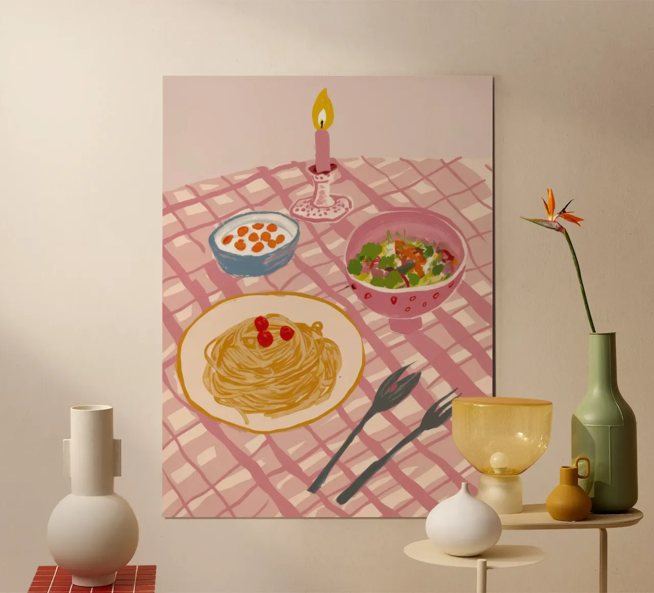 Pasta para uno a la luz de las velas poster de Irish Strokes