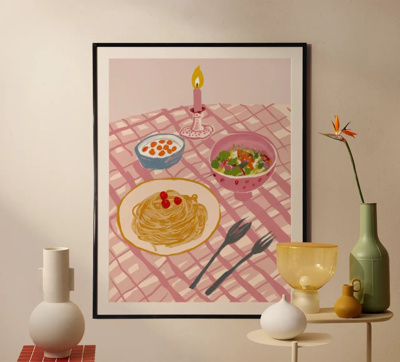 Pasta para uno a la luz de las velas poster de Irish Strokes