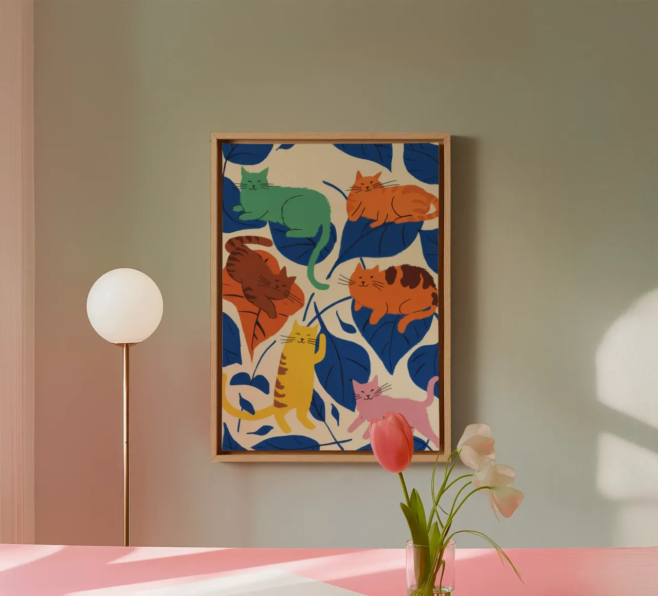 Cat in the Foliage canvas with Floater frame by Luna Aura