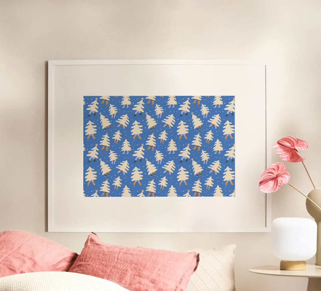 Christmas Pattern No 43 poster con telaio in legno da treechild