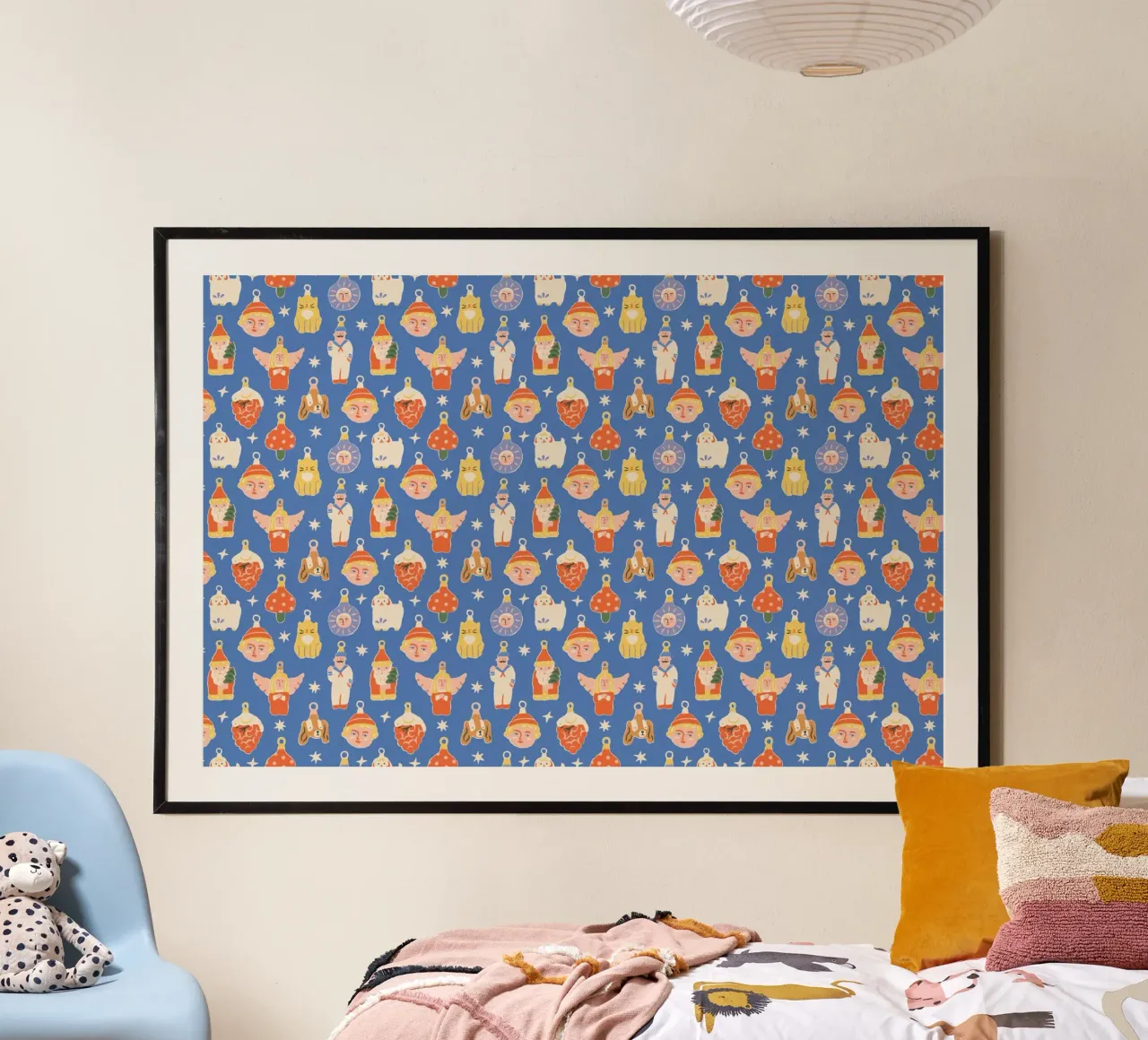 Christmas Pattern No 47 poster con telaio in legno da treechild