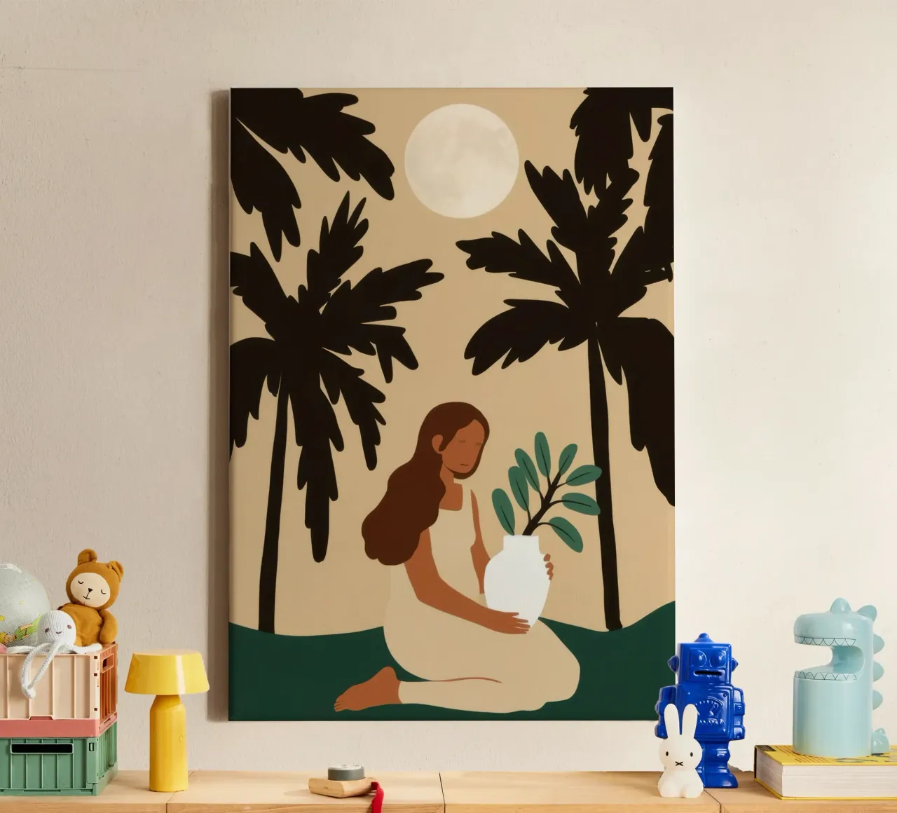 Moonlit Beach Solitude canvas with Floater frame by Luna Aura