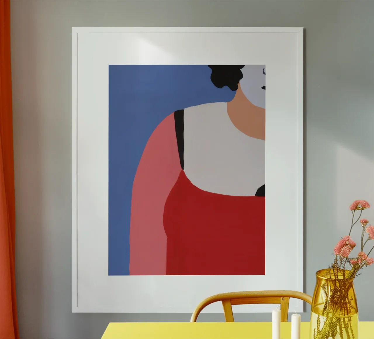 Profilo della donna in rosso poster con telaio in alluminio da Irish Strokes