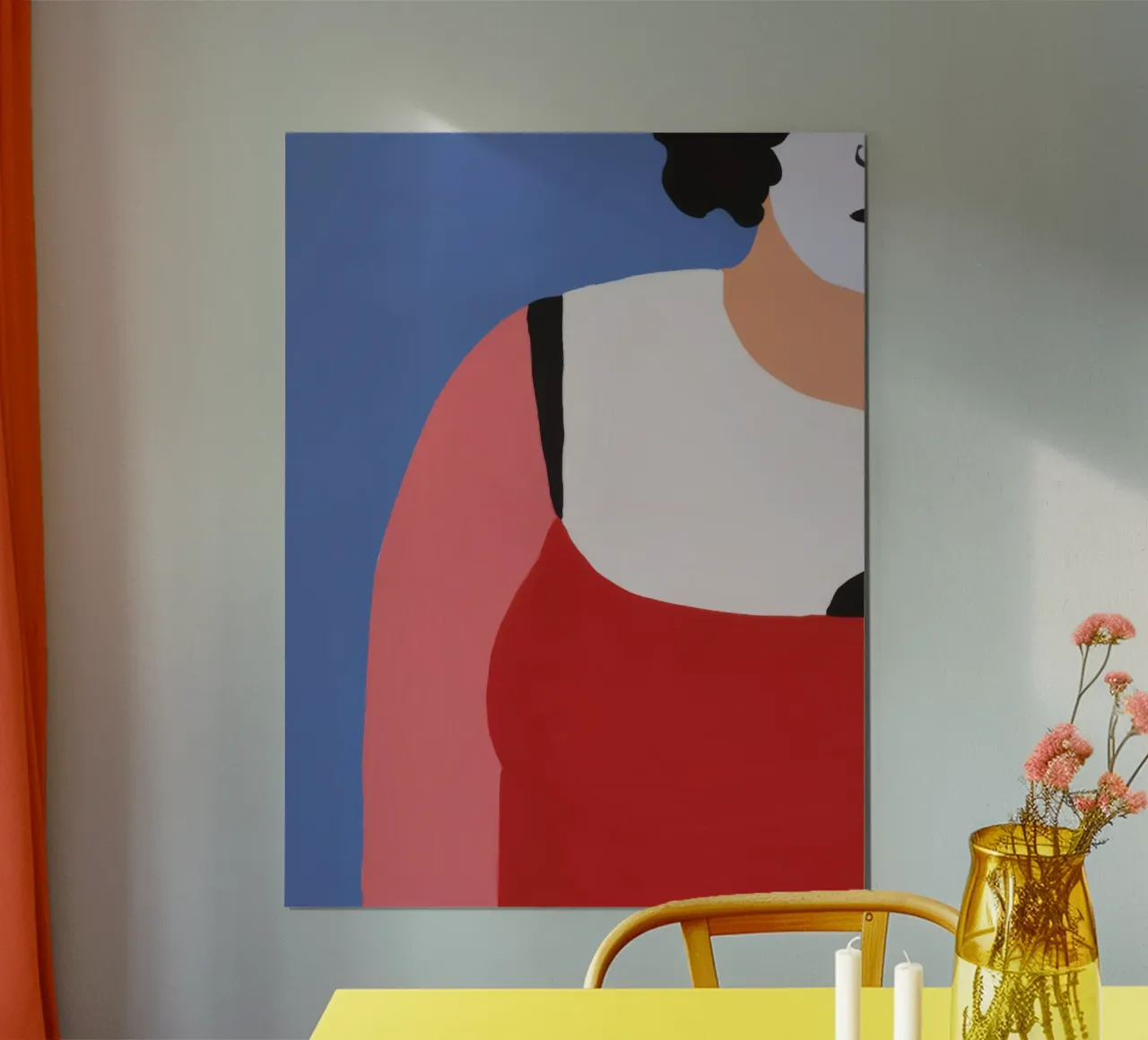Profilo della donna in rosso poster con telaio in alluminio da Irish Strokes