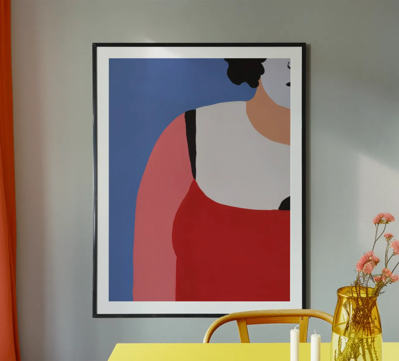 Profilo della donna in rosso poster con telaio in alluminio da Irish Strokes