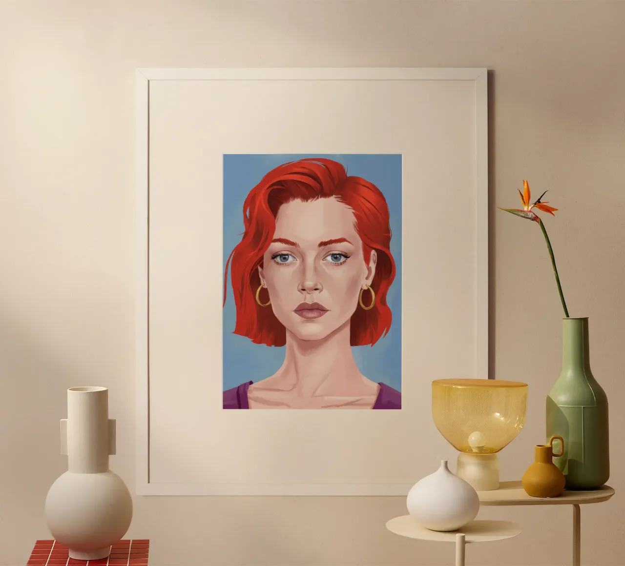 Ritratto dello sguardo di fuoco poster con telaio in legno da Luna Aura