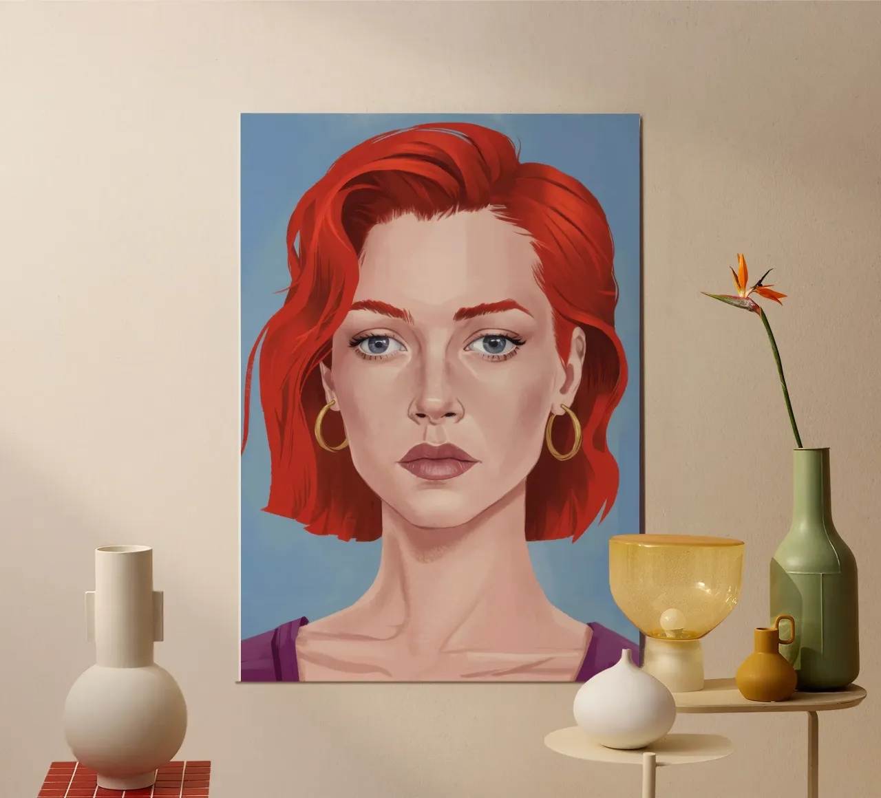 Ritratto dello sguardo di fuoco poster con telaio in legno da Luna Aura