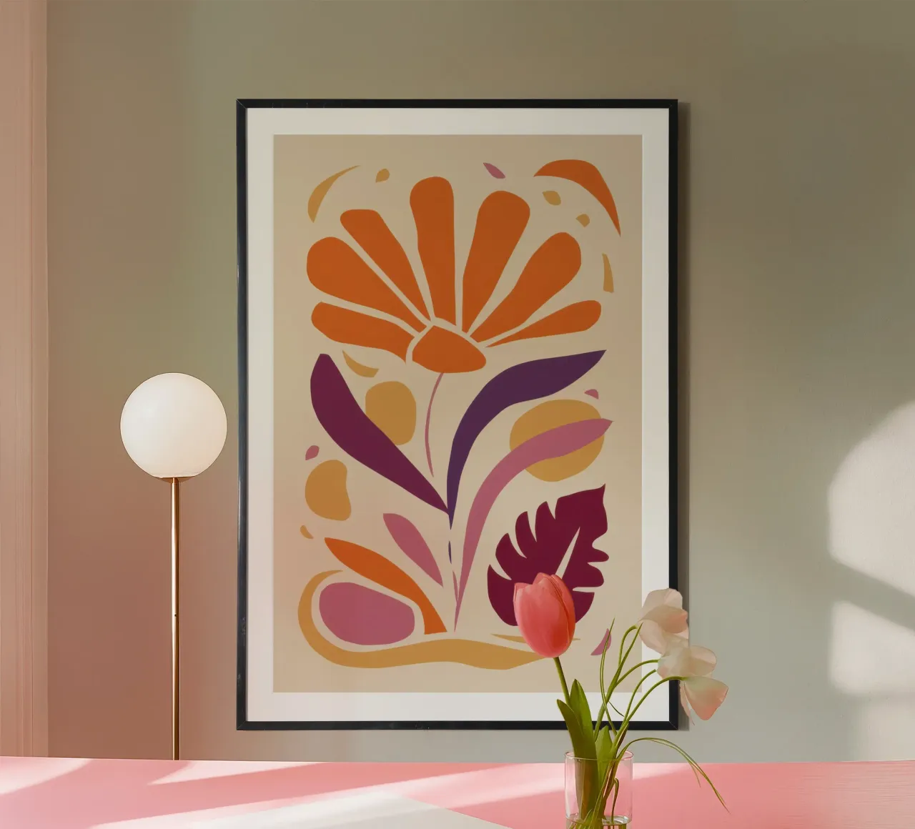 Semplice fiore di papavero poster con telaio in alluminio da Irish Strokes