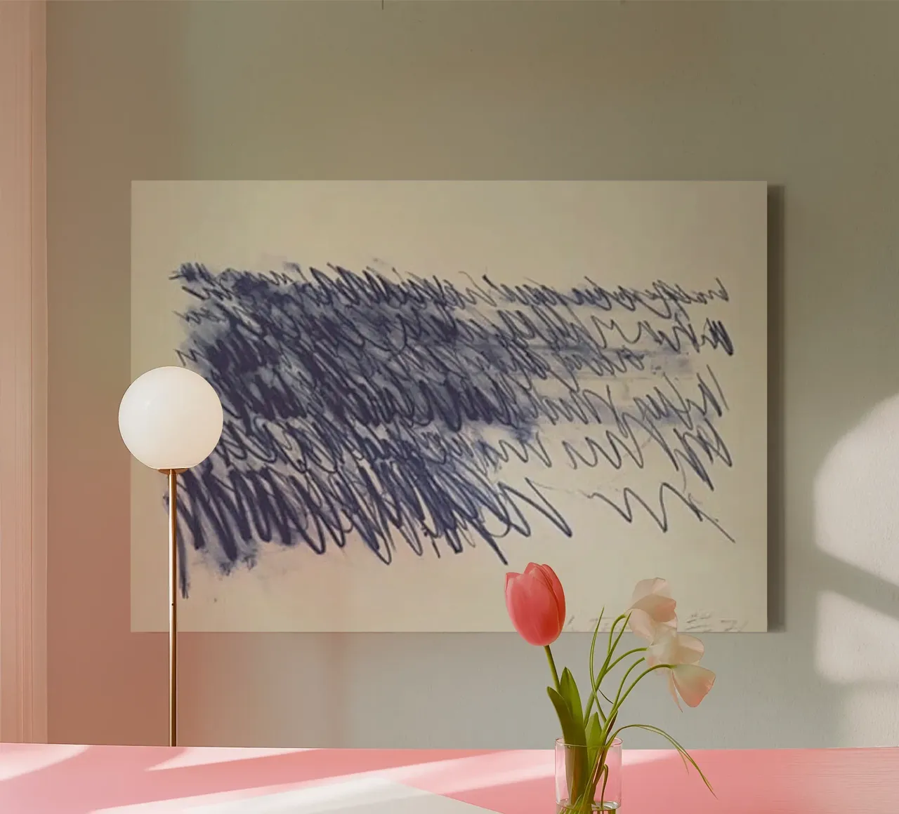 Cy Twombly Línea azul Abstracto lienzo con Marco flotante de coley