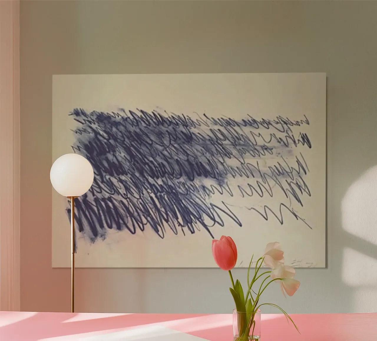 Cy Twombly Linea blu astratta poster con telaio in legno da coley