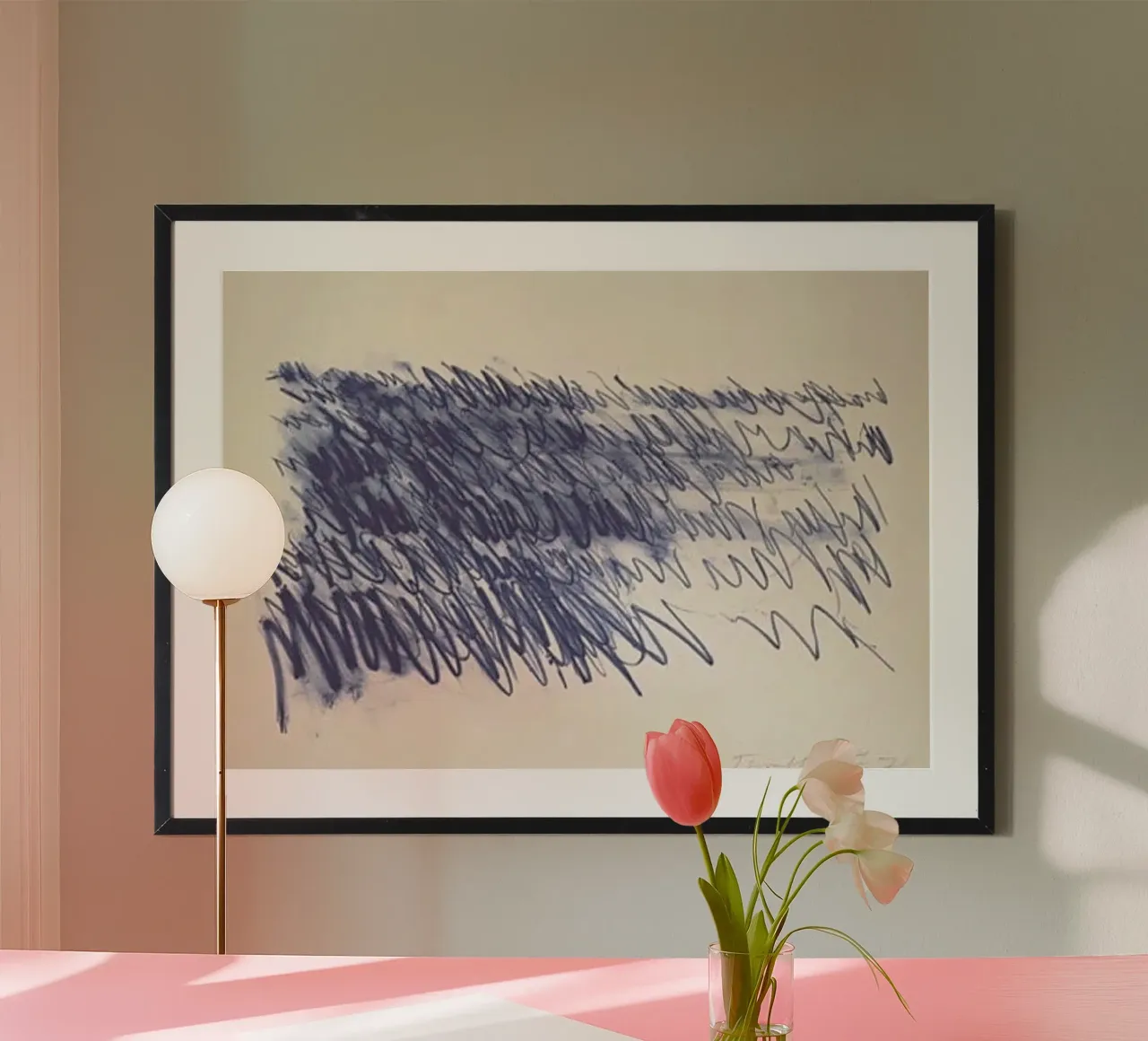 Cy Twombly Linea blu astratta poster con telaio in legno da coley