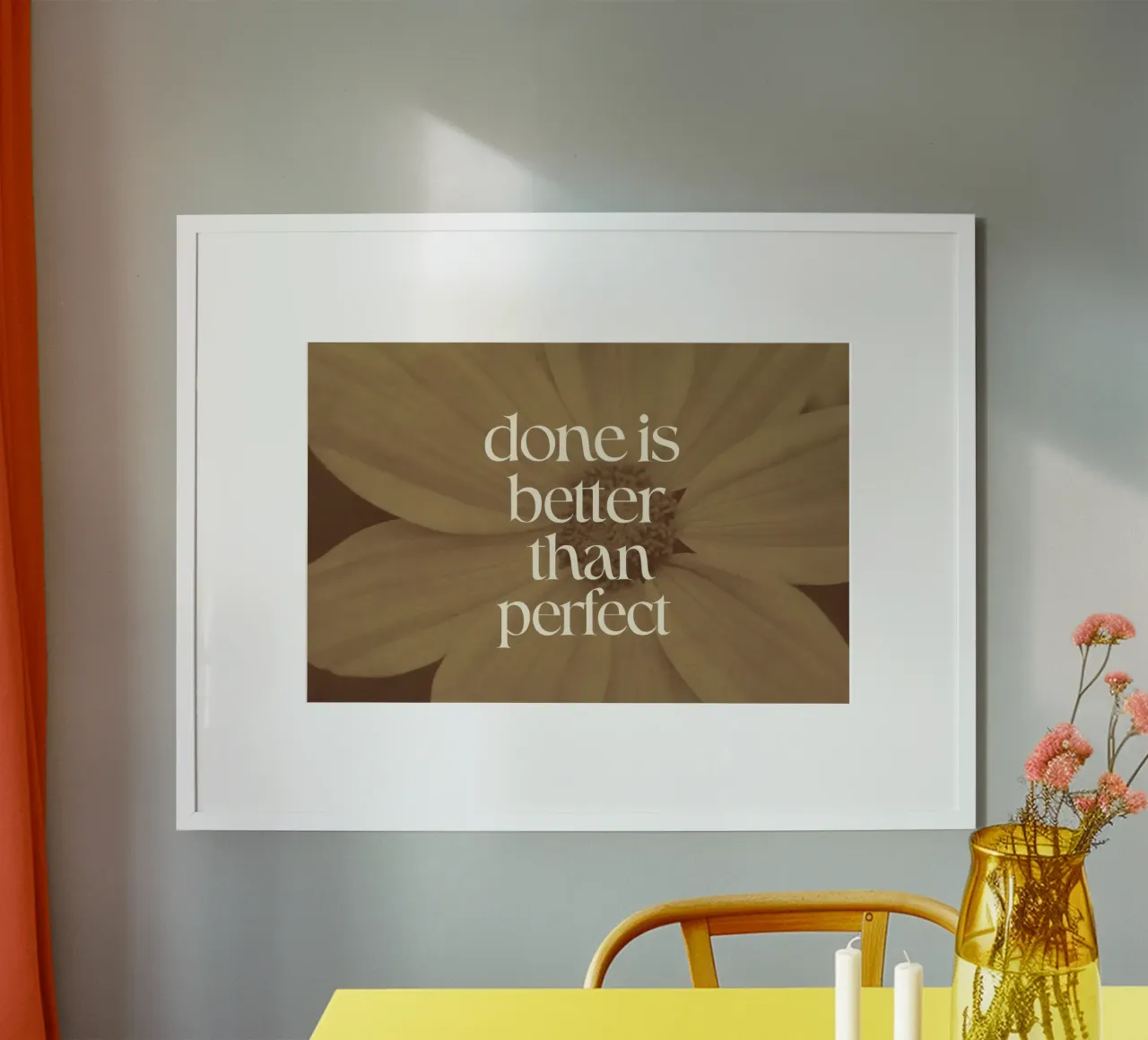 Done Is Better Than Perfect poster con telaio in plastica da treechild