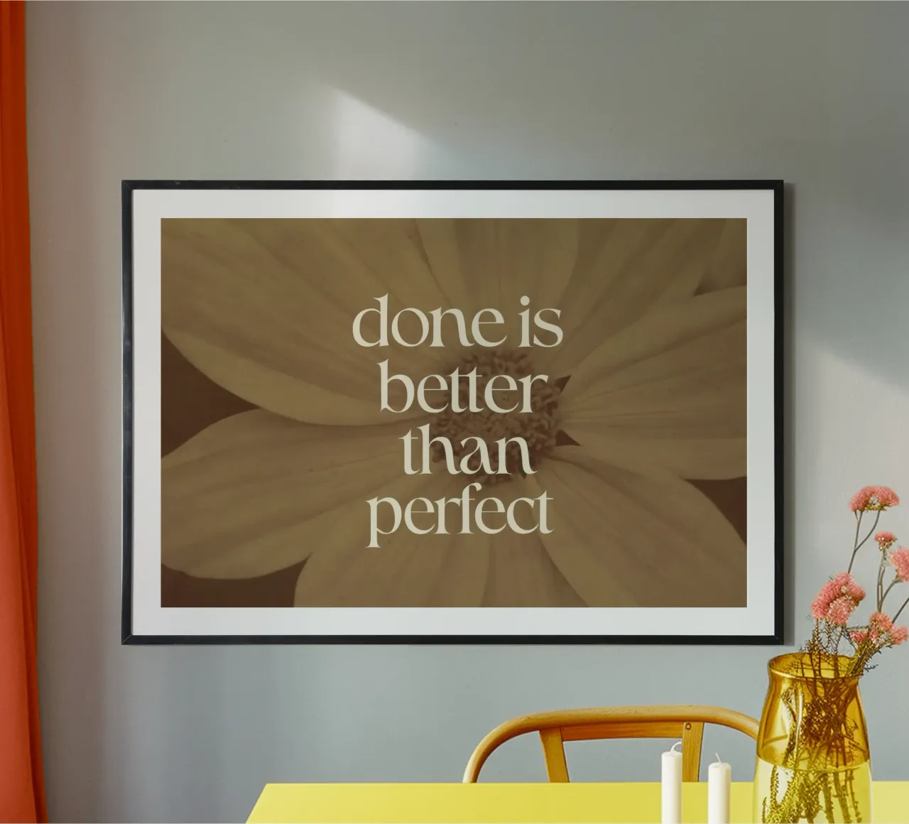 Done Is Better Than Perfect poster con telaio in plastica da treechild