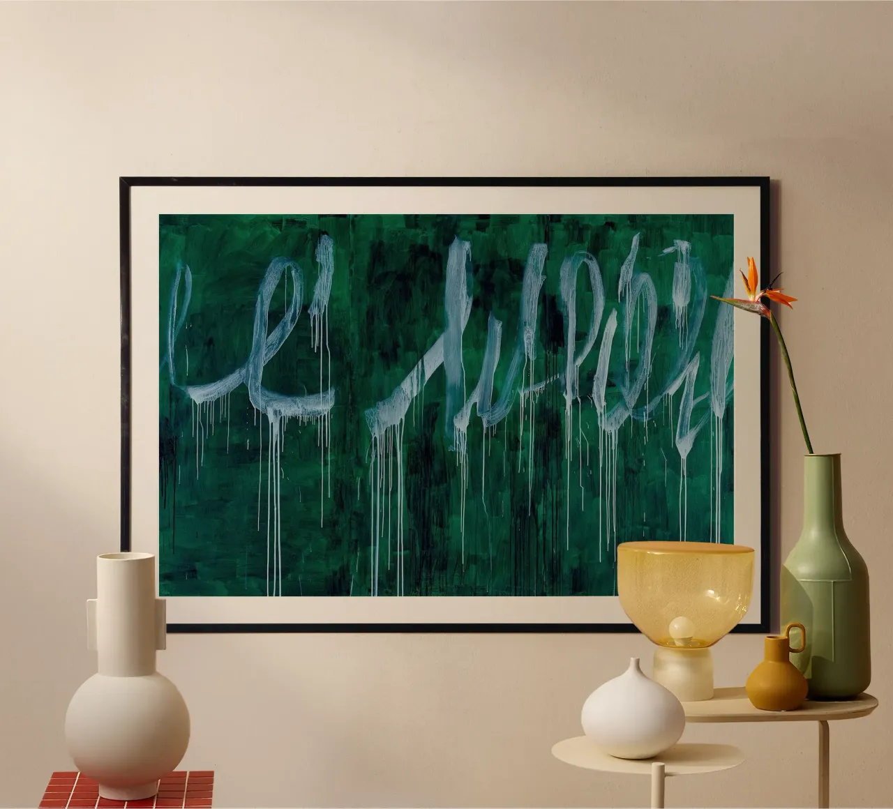 Cy Twombly Verde poster con telaio in legno da coley