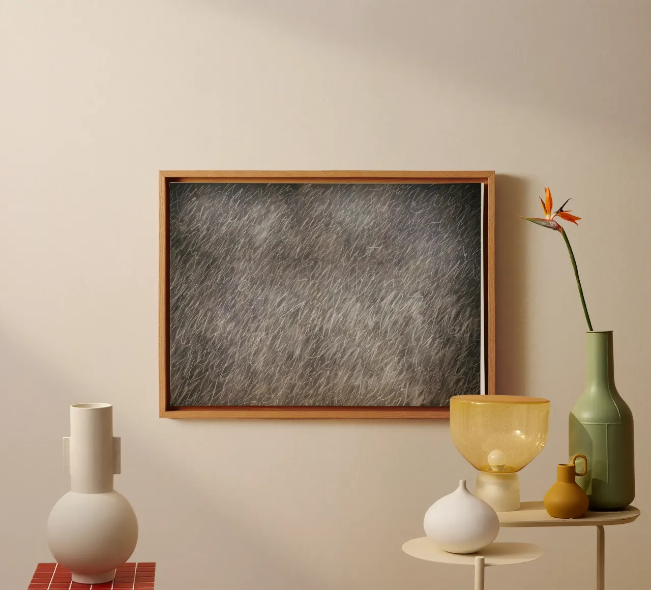 Cy Twombly Line Abstract canvas with Floater frame by coley