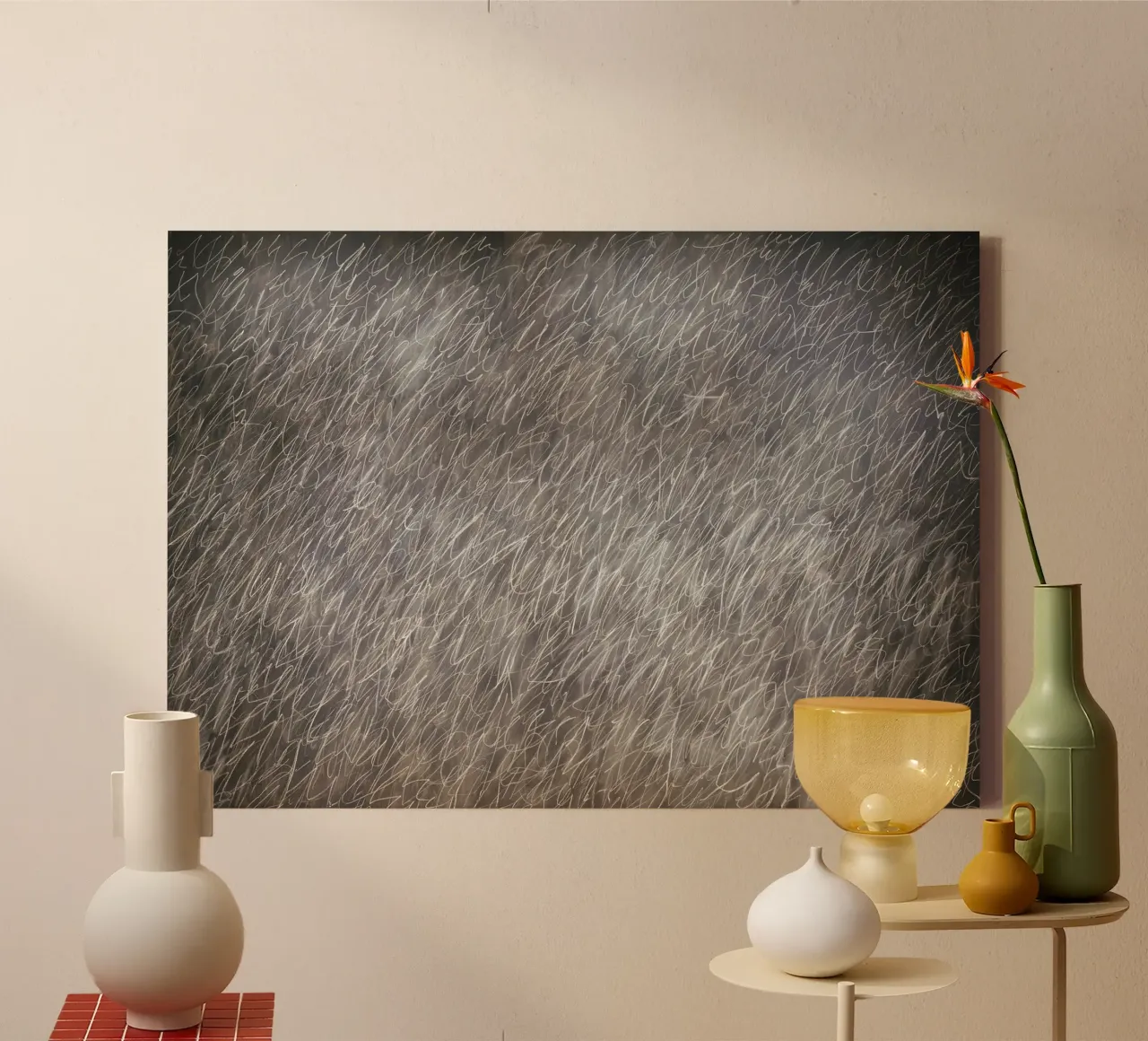 Cy Twombly Line Abstract canvas with Floater frame by coley