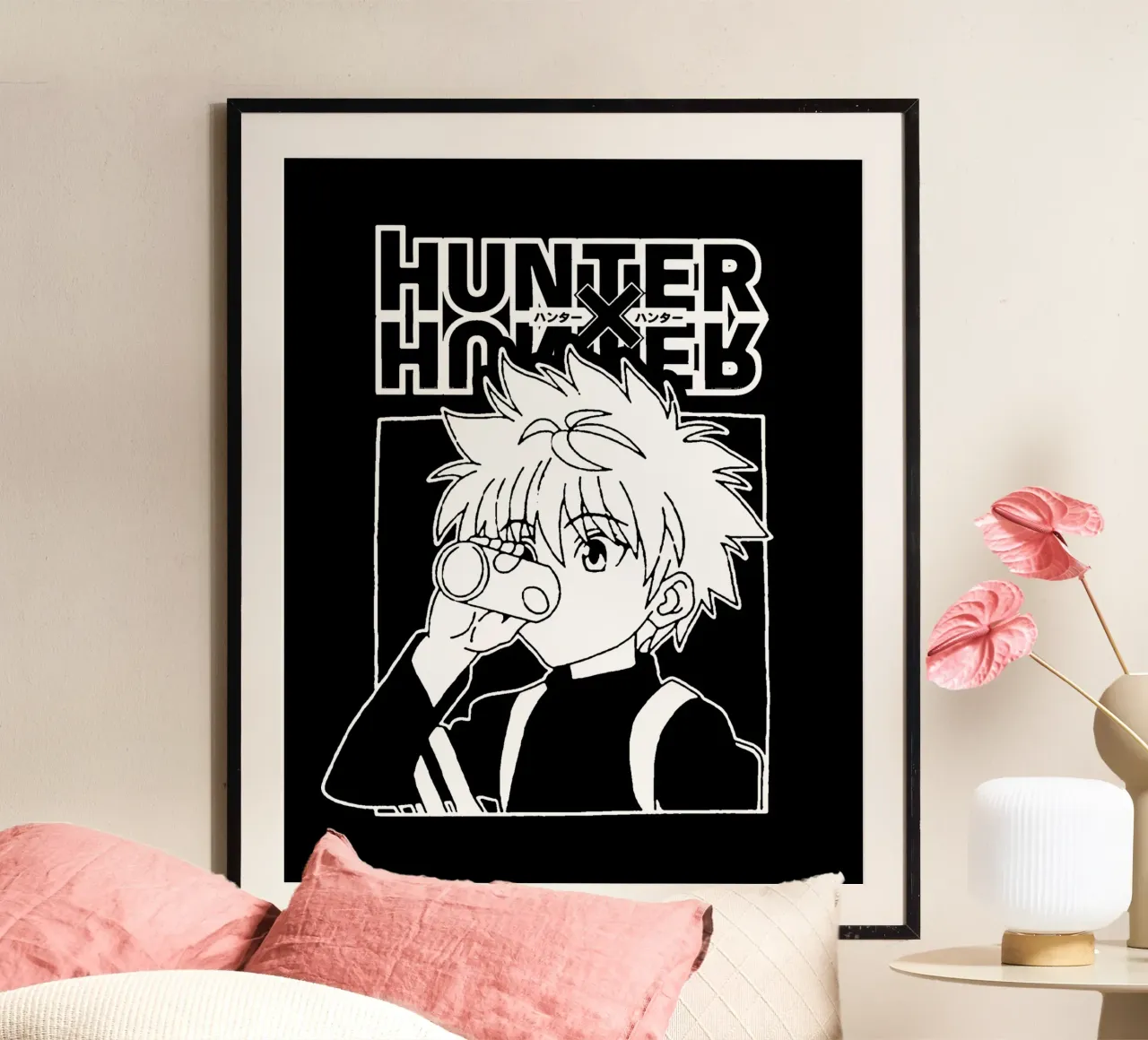 Modello vintage Hunter X Hunter poster con telaio in legno da https://www.juniqe.com/uk/shop/Henndraws