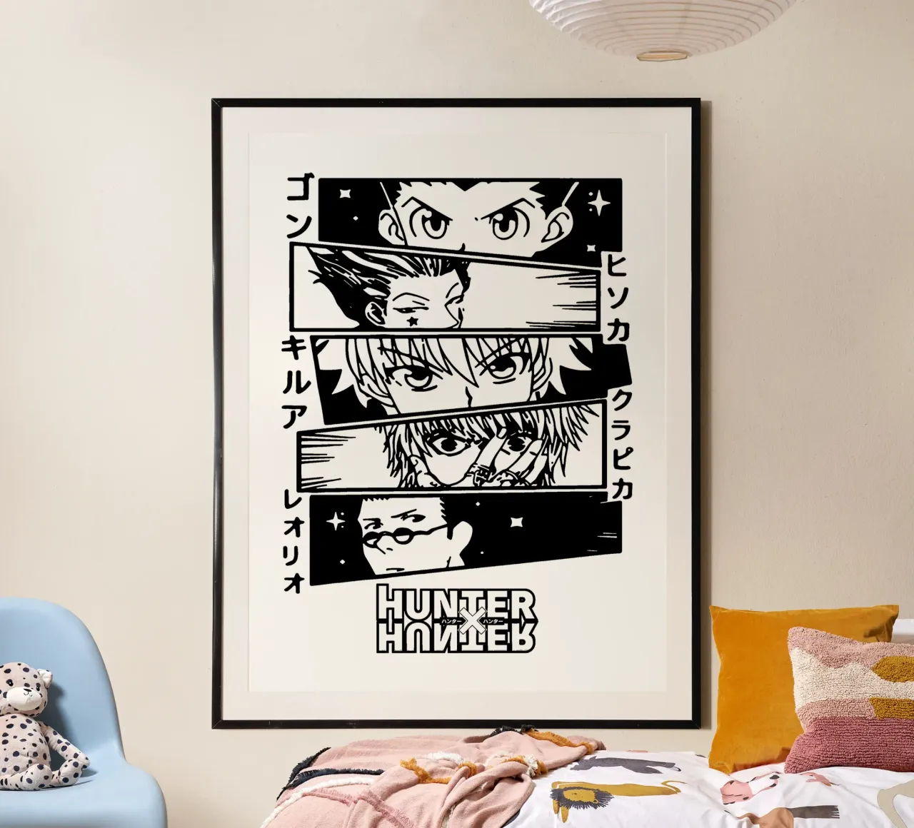 Tutti gli occhi del personaggio Anime Hunter X Hunter poster da https://www.juniqe.com/uk/shop/Henndraws