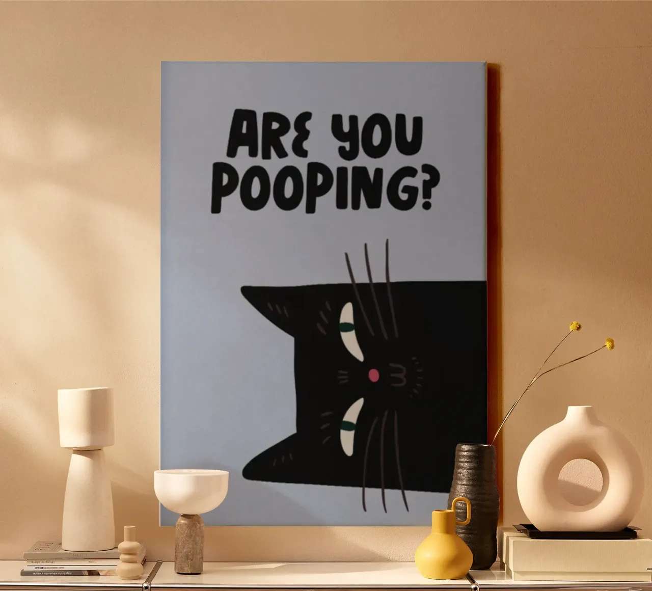 sind Sie kacken Katze lustig Bad Leinwand mit Schattenfugenrahmen von muhidines