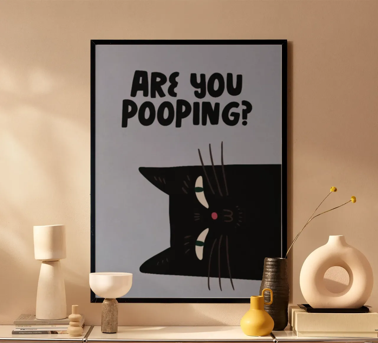 stai facendo la cacca di gatto bagno divertente poster con telaio in alluminio da muhidines