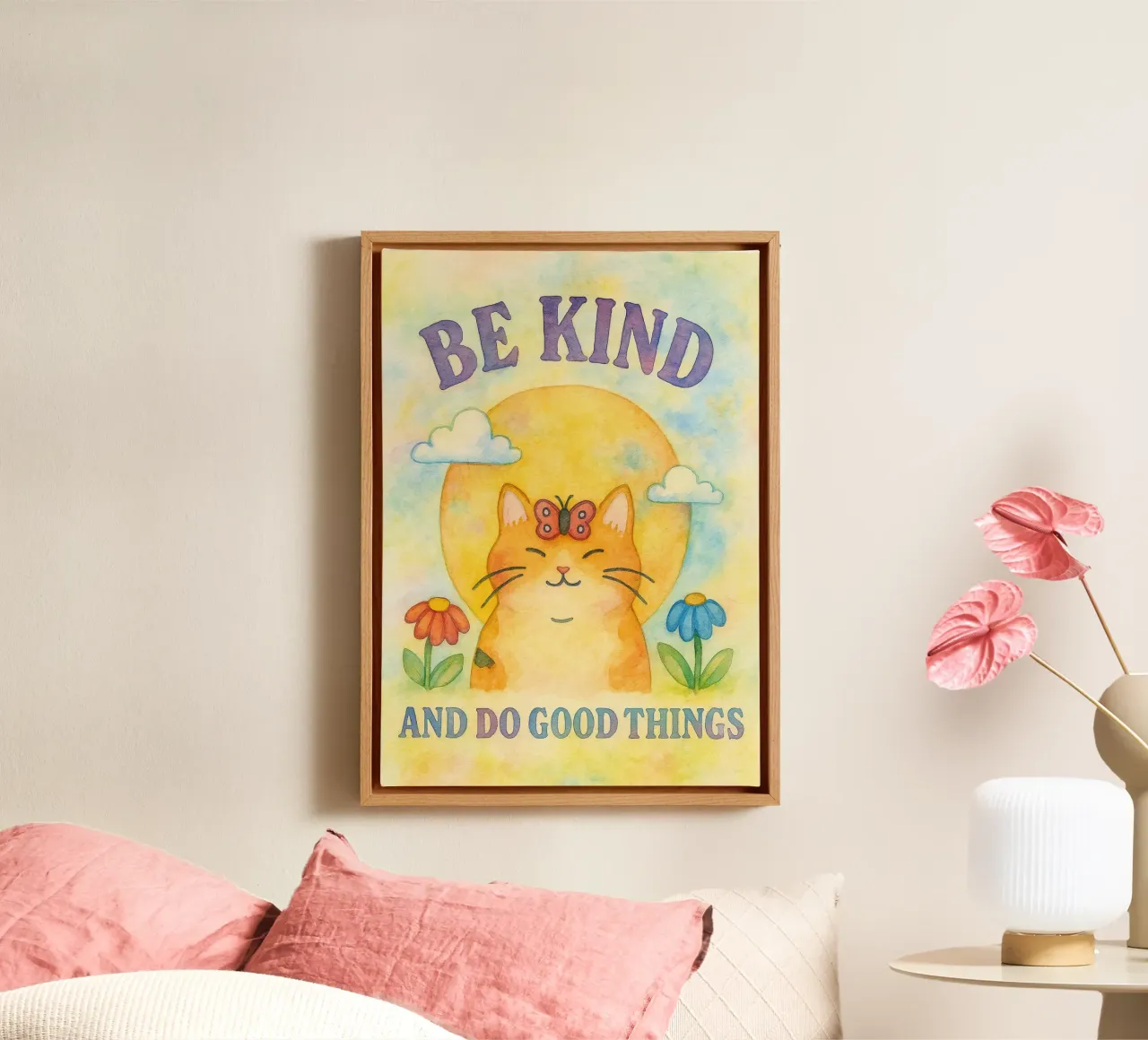 be kind and do good things canvas with Floater frame by muhidines