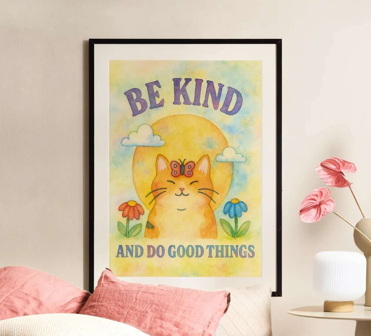 siate gentili e fate del bene poster con telaio in legno da muhidines