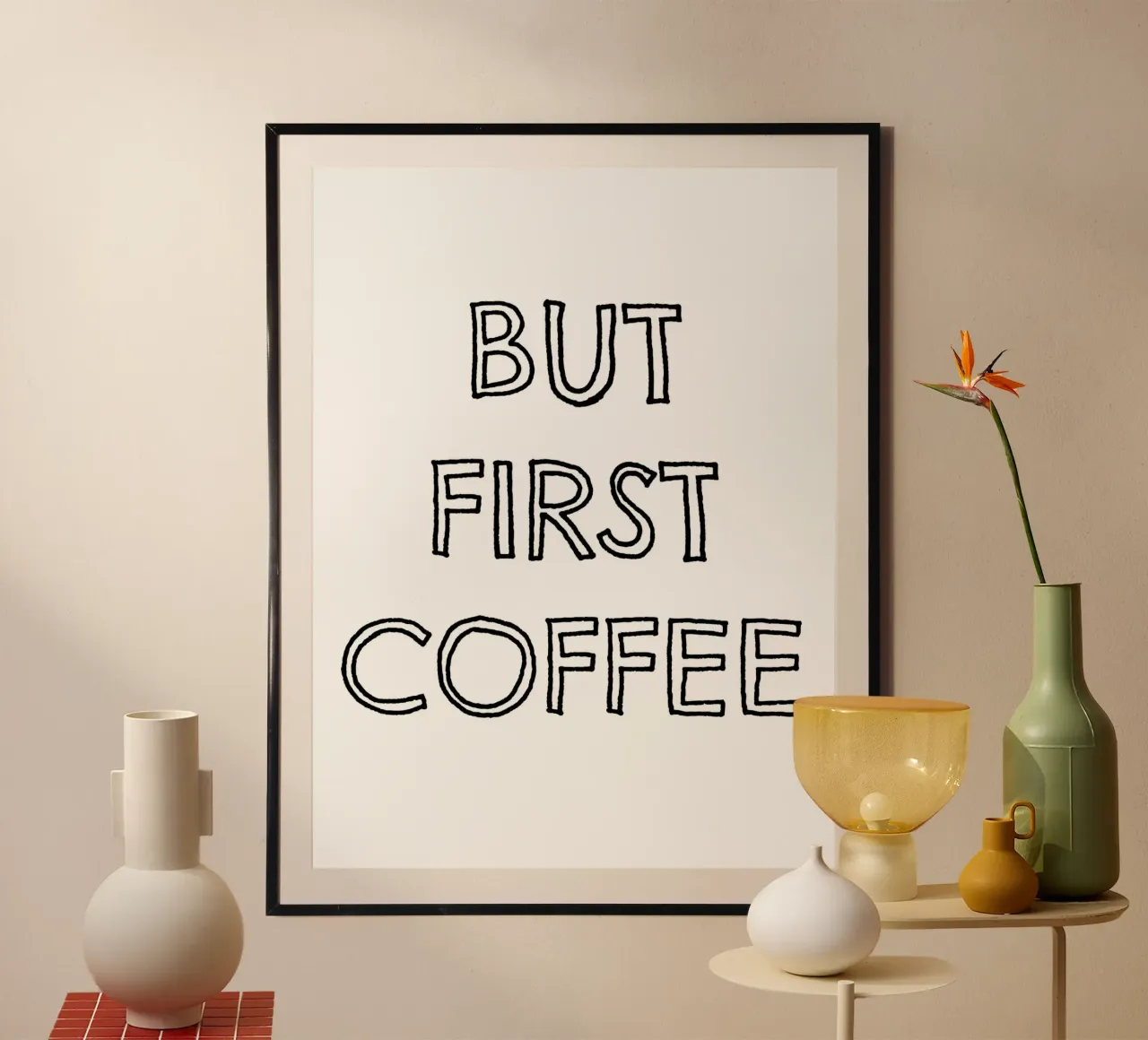 But First Coffee 4 poster con telaio in legno da The Type Club Tokyo