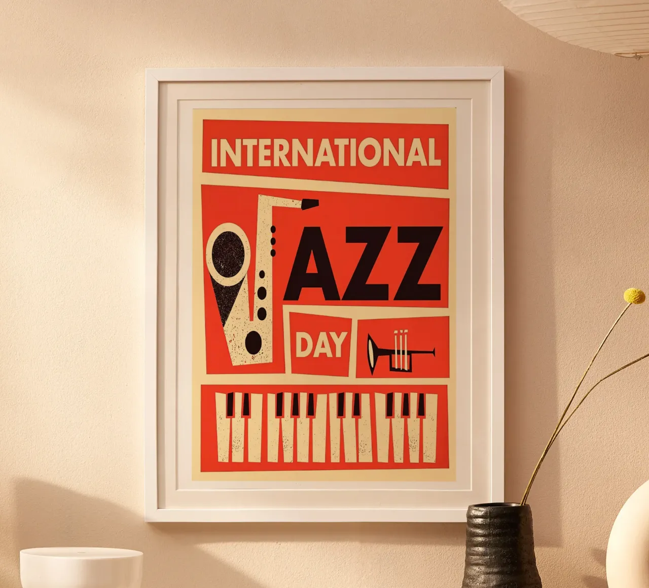 Giornata del jazz in stile vintage poster con telaio in legno da Music Fest