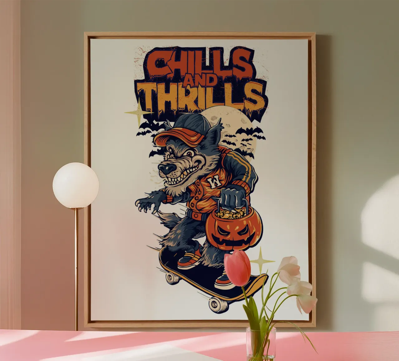 rillingen spanning wolf skate halloween canvas met Baklijst van muhidines