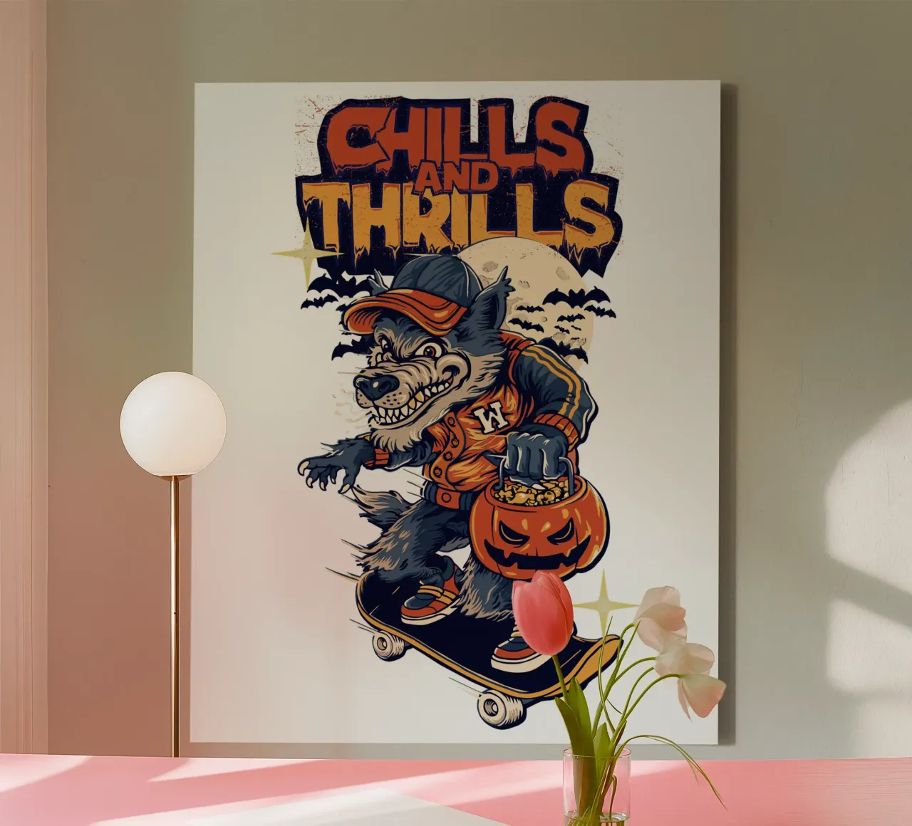 rillingen spanning wolf skate halloween canvas met Baklijst van muhidines
