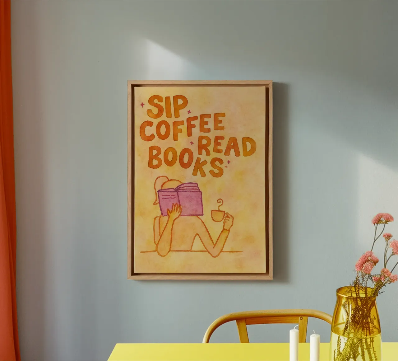 disegno di caffè e libri tela con Cornice a cassetta da muhidines