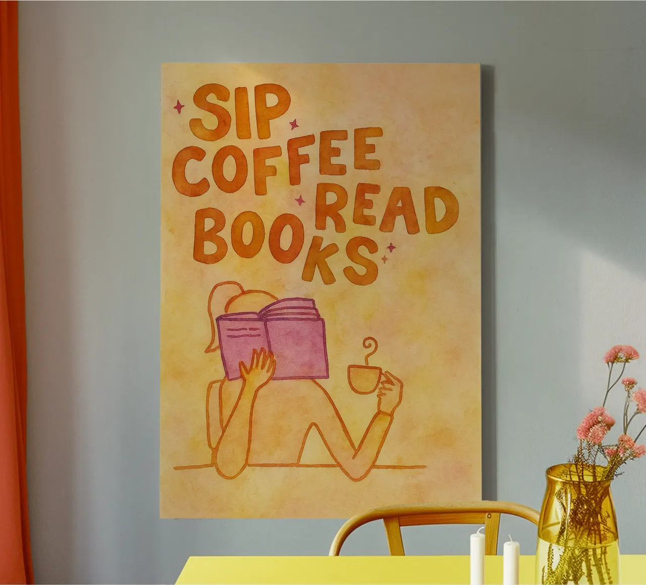 disegno di caffè e libri tela con Cornice a cassetta da muhidines